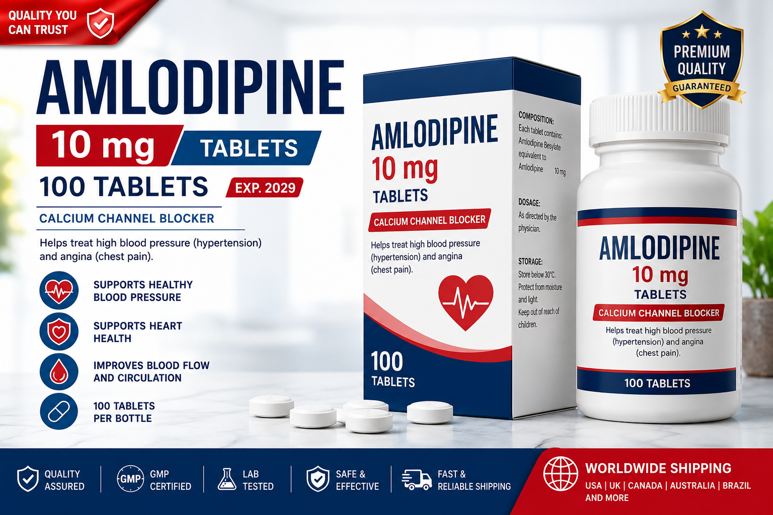 Amlodipine 10mg Tablets 100 Count | Expiry 2029 | Fast Shipping
